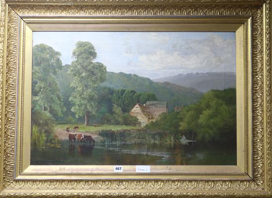 J.A. Kingston Cattle watering in a landscape 50 x 75cm